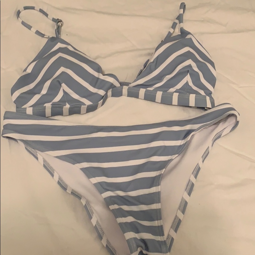 Blue and White Striped Bikini